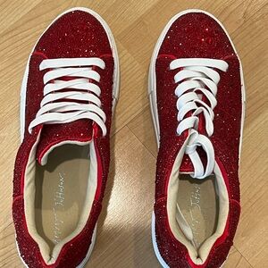 Betsey Johnson Red Glitter Sneakers Size 7M
